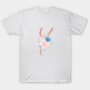 Letter Y Rose Gold and Watercolor Blush Pink and Navy T-Shirt